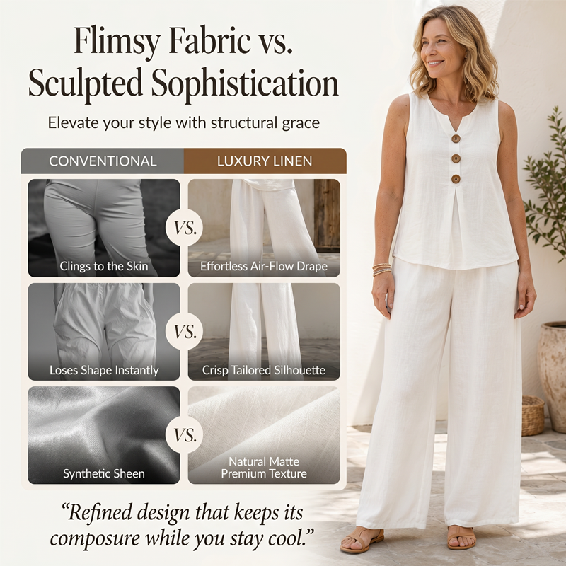 Sarah | Linen-Blend Button Top & Wide-Leg Pants Set