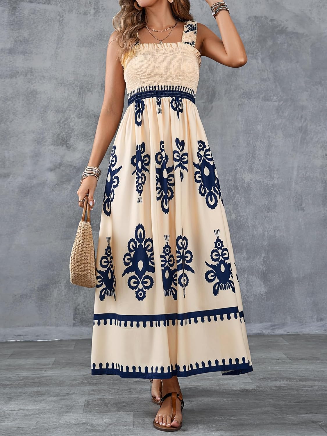 Bella | Smocked Print Maxi Dress