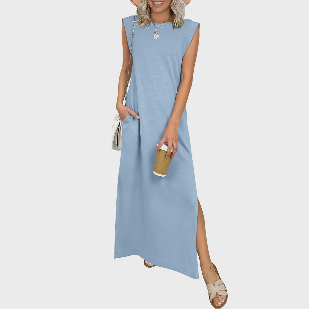 Hazel | Crew-Neck Sleeveless Maxi Dress