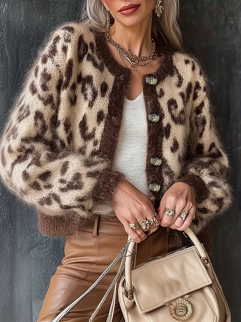 Reka | Leopard Fluffy Knit Cardigan