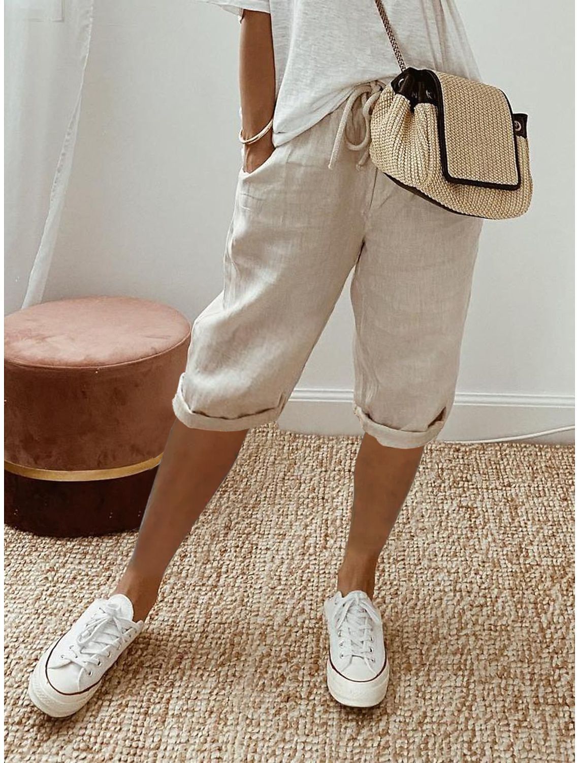 Holly linen capri in Cream