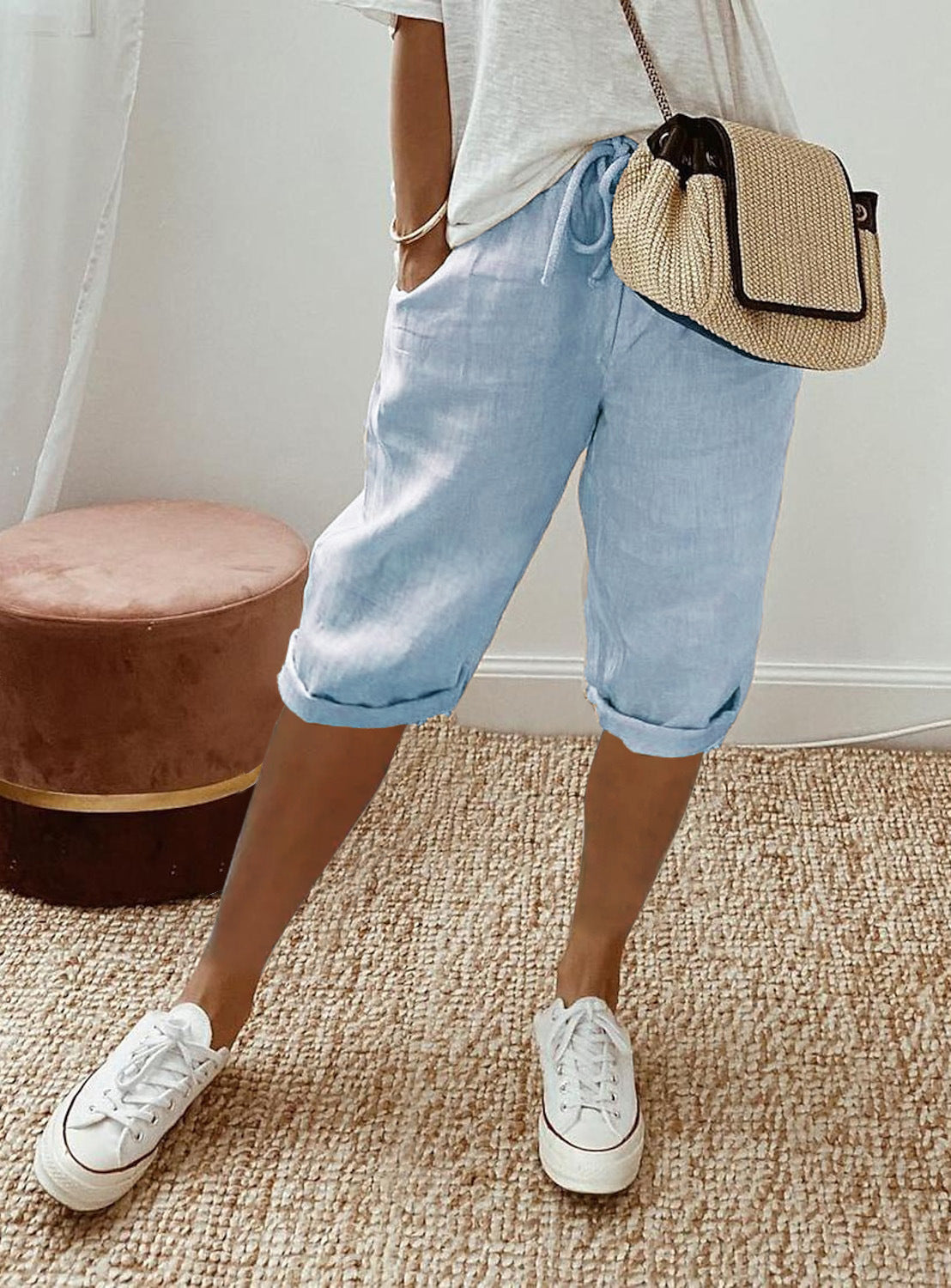 Holly linen capri in Sky Blue