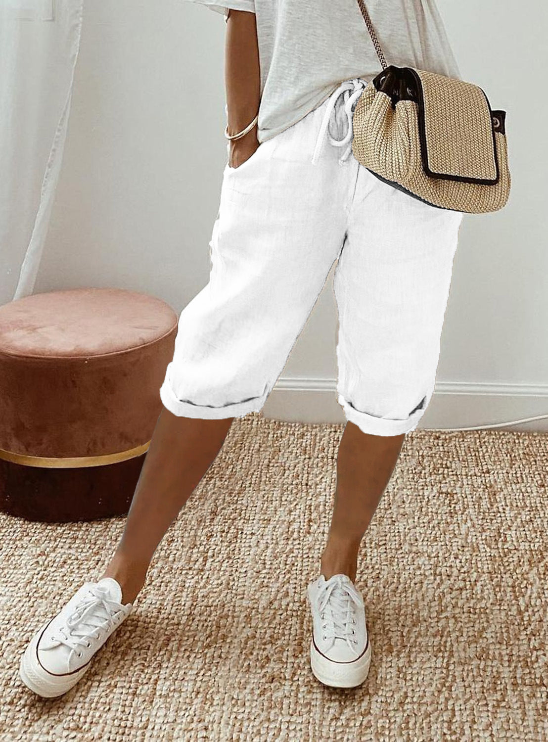 Holly linen capri in White