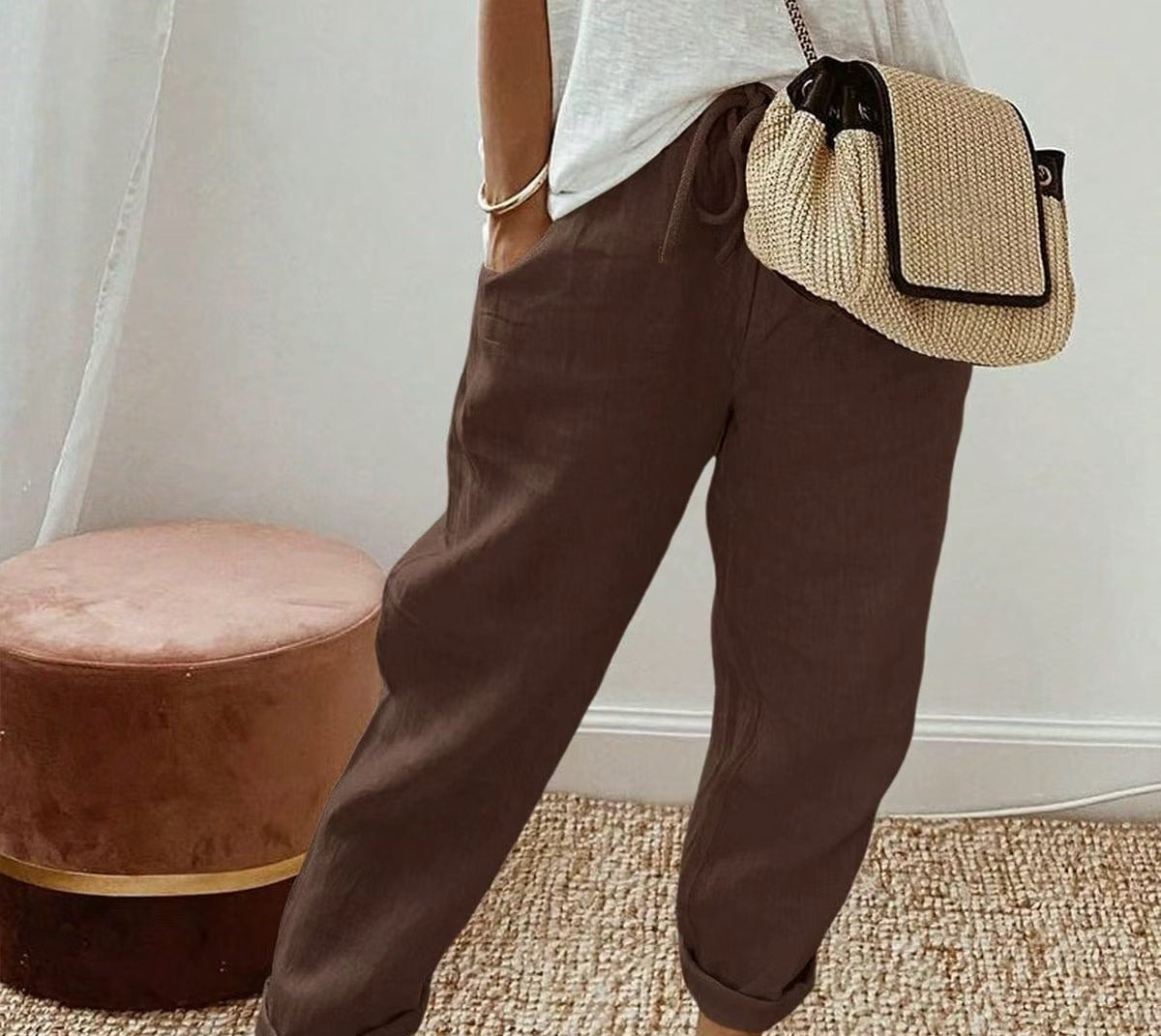 Hine linen pants in Coffee Brown