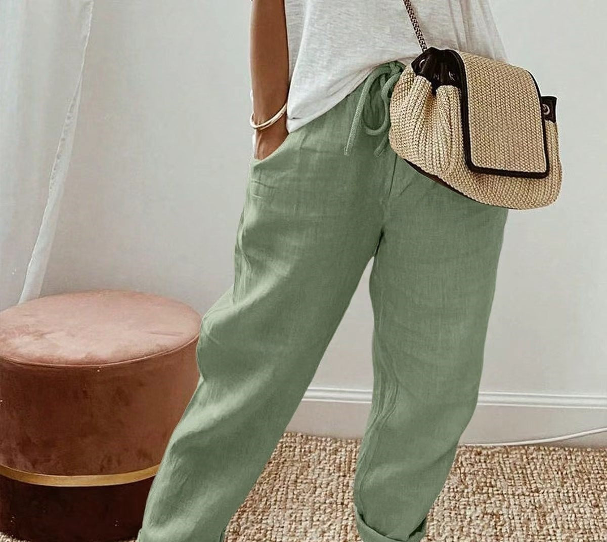 Hine linen pants in Mint Green