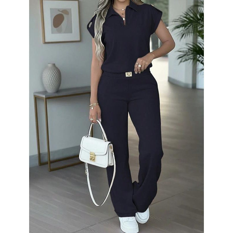 Tia | Polo Top & Wide-Leg Pants Set