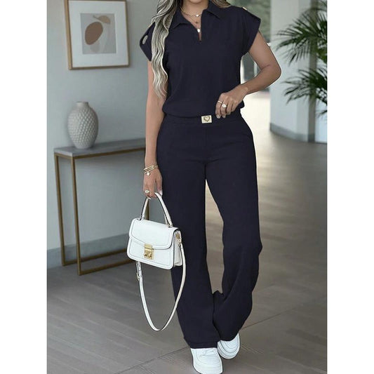 Tia | Polo Top & Wide-Leg Pants Set