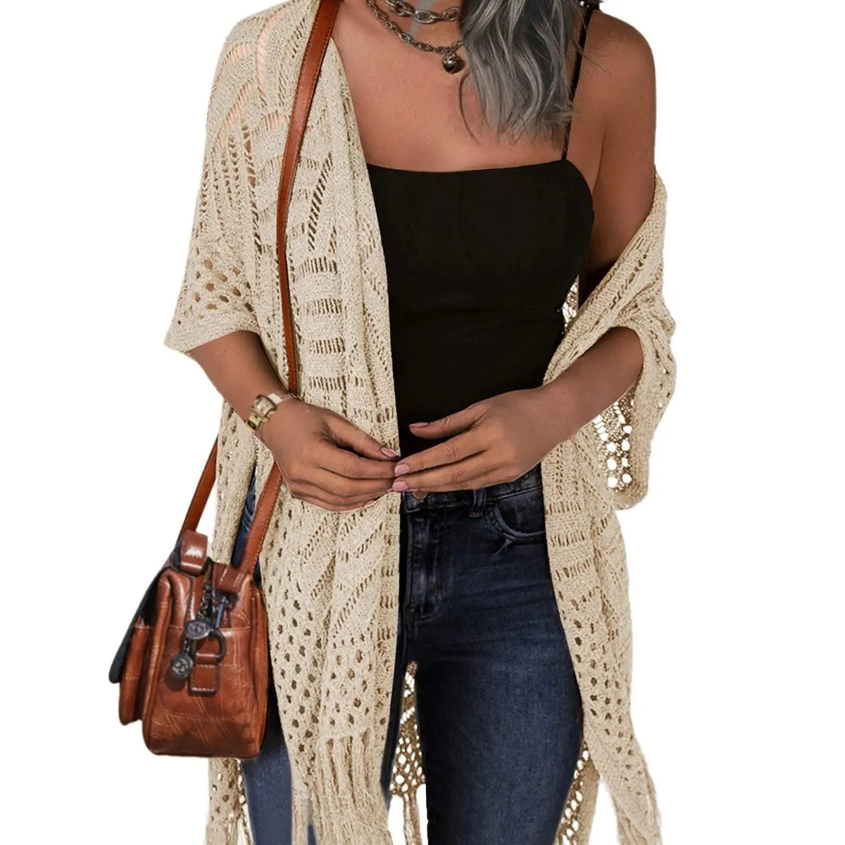 Fiona | Open Knit Tassel Cardigan