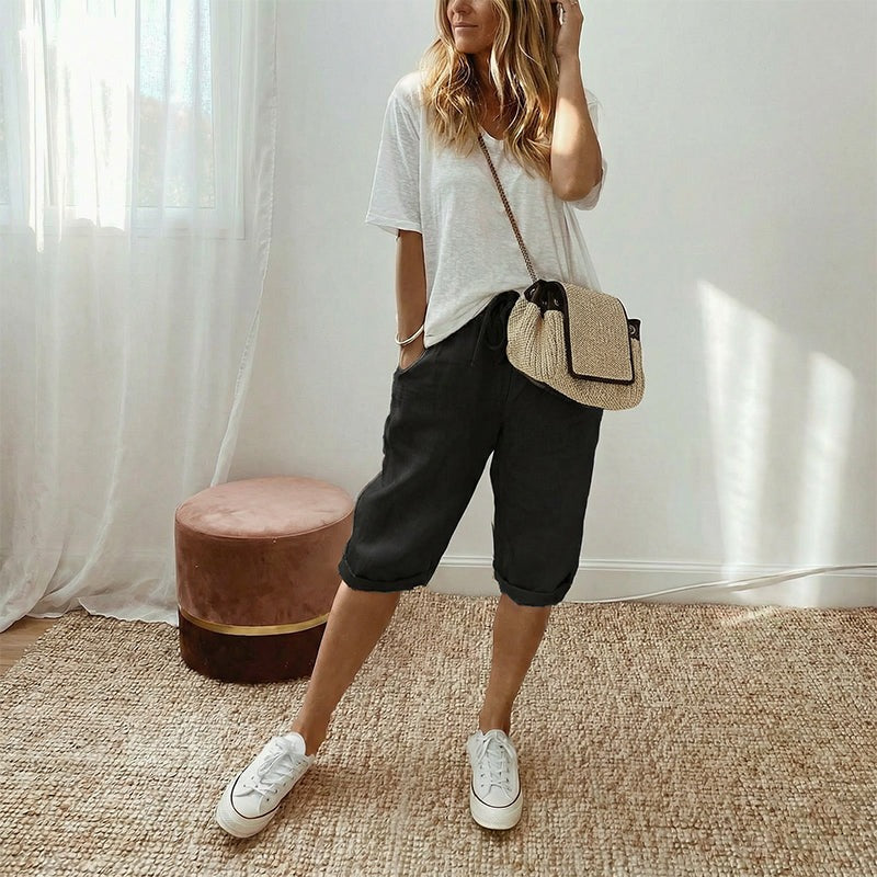 Holly | Cotton Linen Capri Pants
