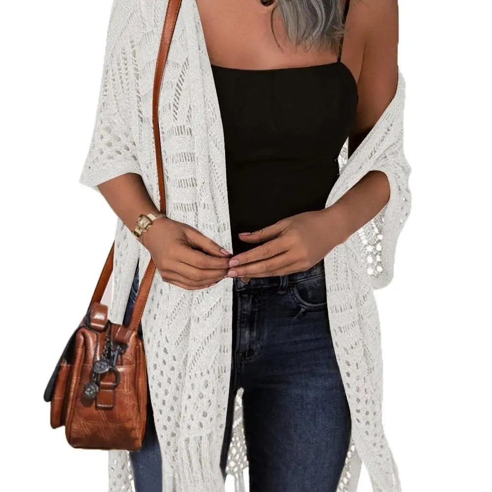 Fiona | Open Knit Tassel Cardigan