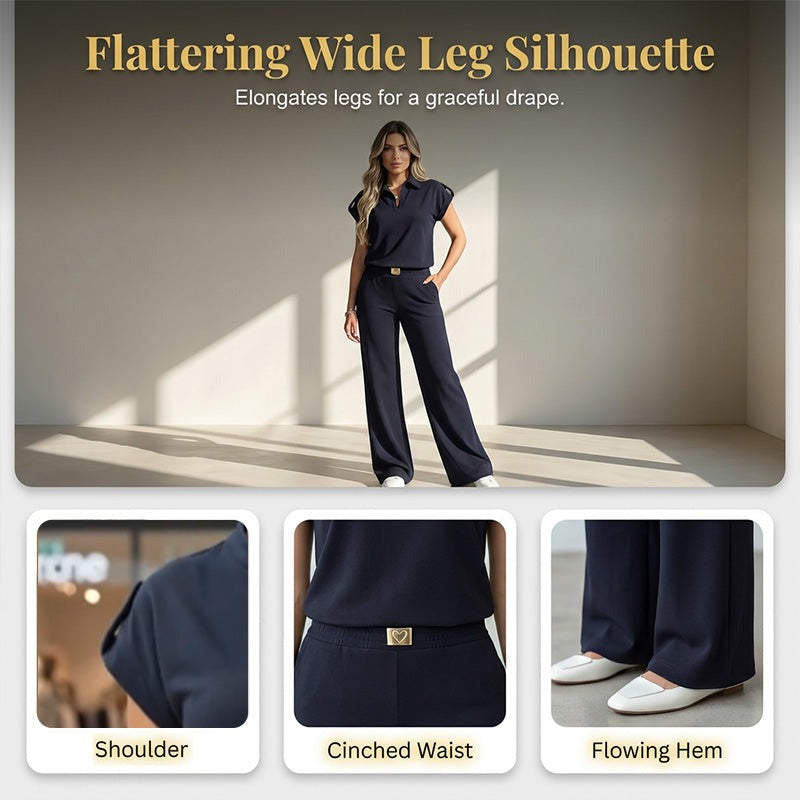 Tia | Polo Top & Wide-Leg Pants Set