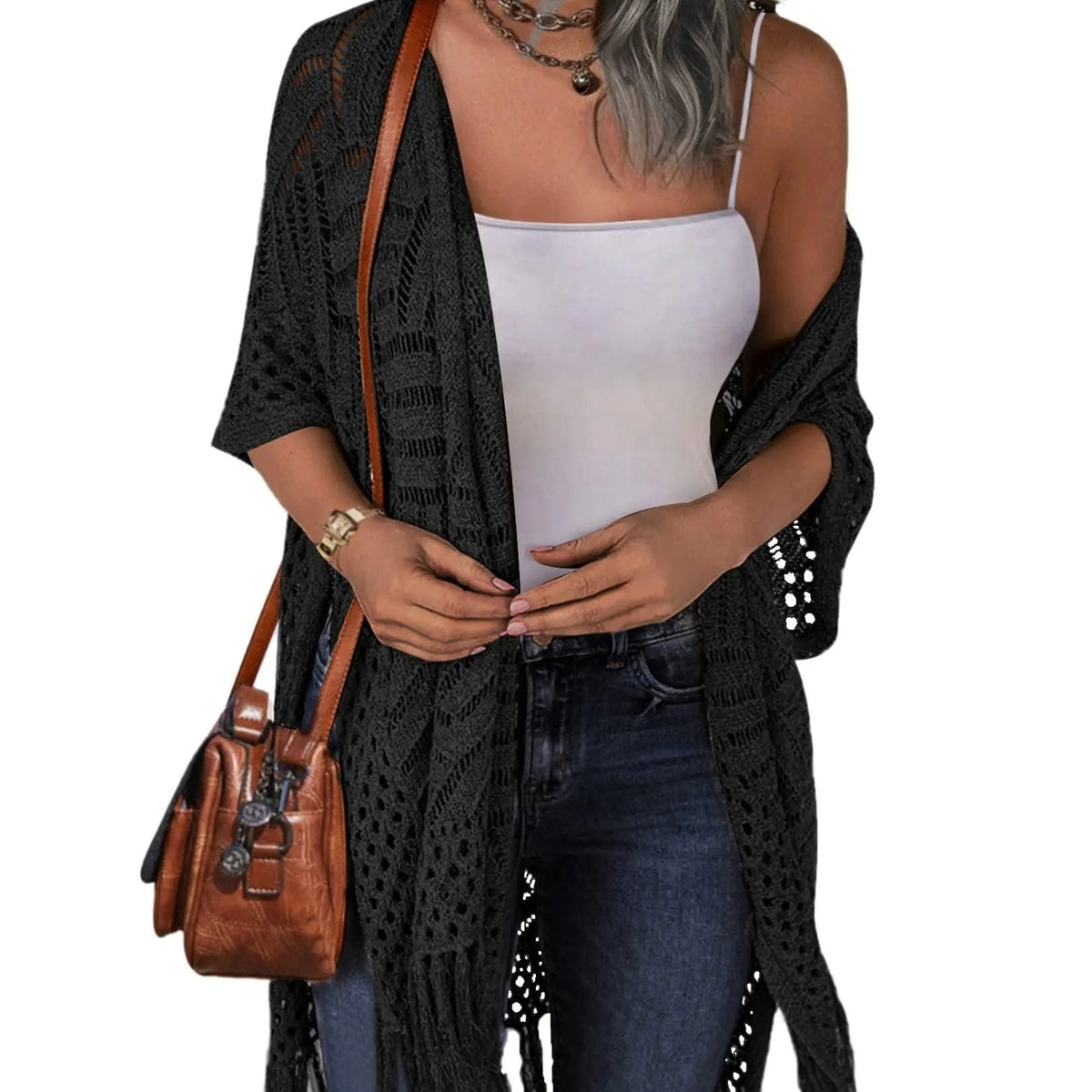 Fiona | Open Knit Tassel Cardigan