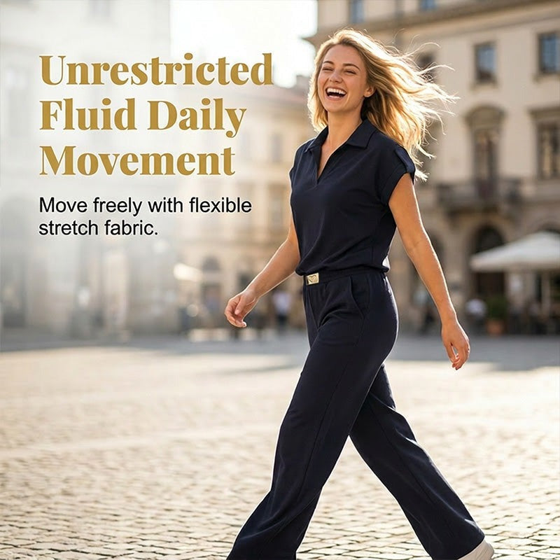 Tia | Polo Top & Wide-Leg Pants Set