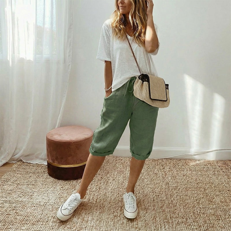 Holly | Cotton Linen Capri Pants