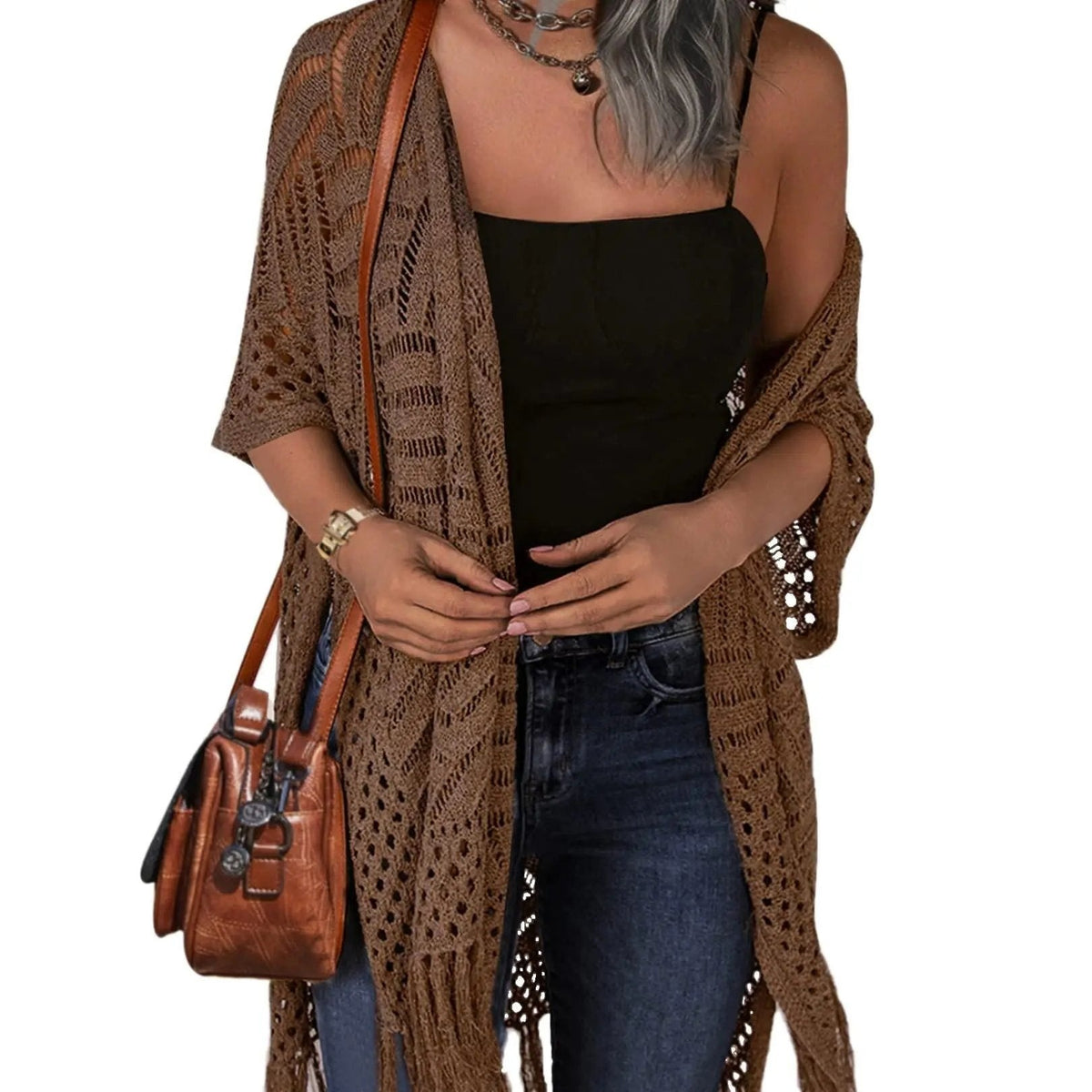 Fiona | Open Knit Tassel Cardigan