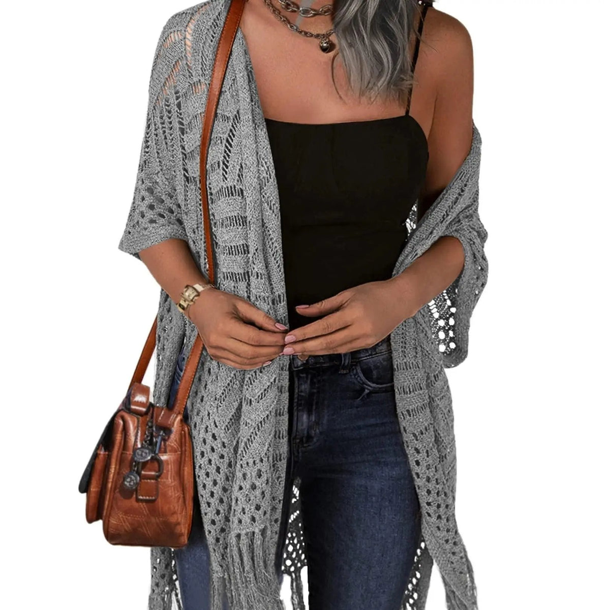 Fiona | Open Knit Tassel Cardigan