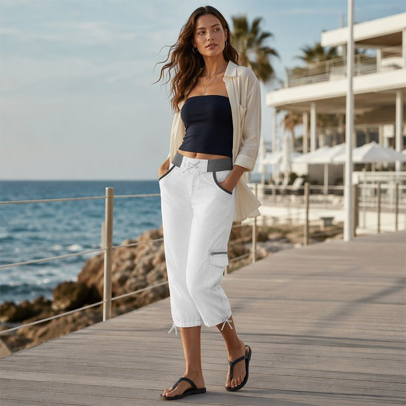 Megan | High-Waist Cargo Capri Pants