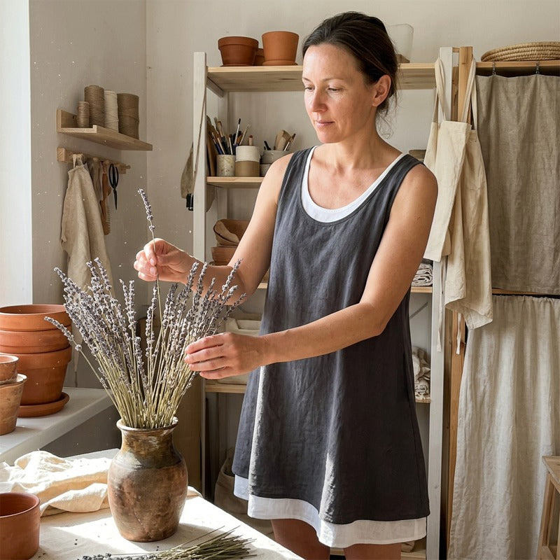 Rewa | Layered Linen-Look Tank Dress