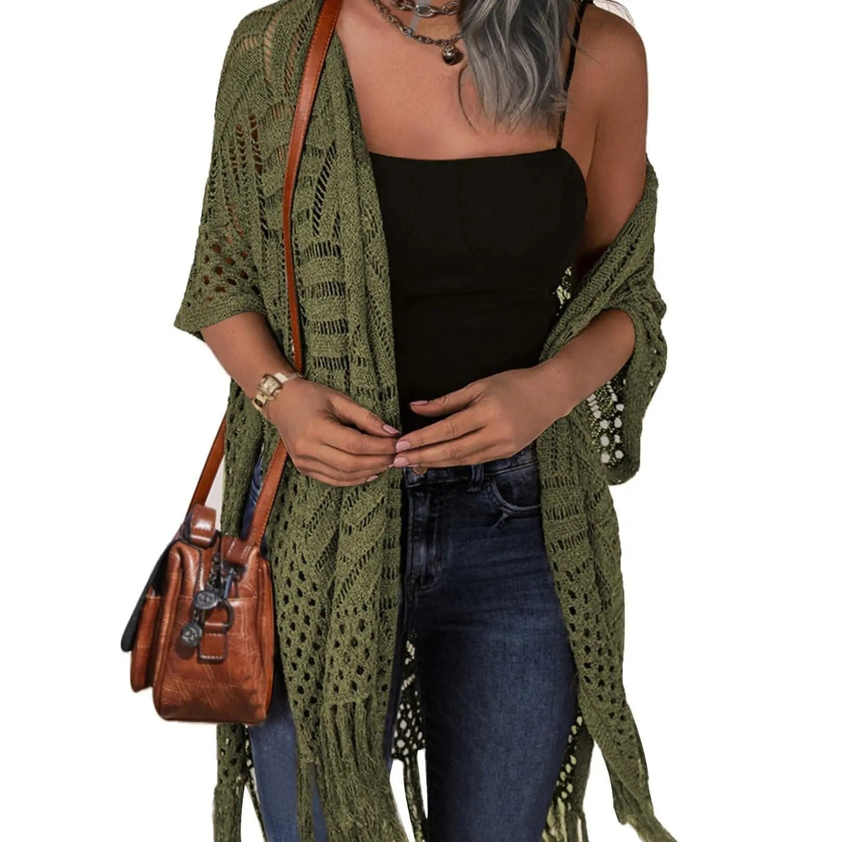Fiona | Open Knit Tassel Cardigan