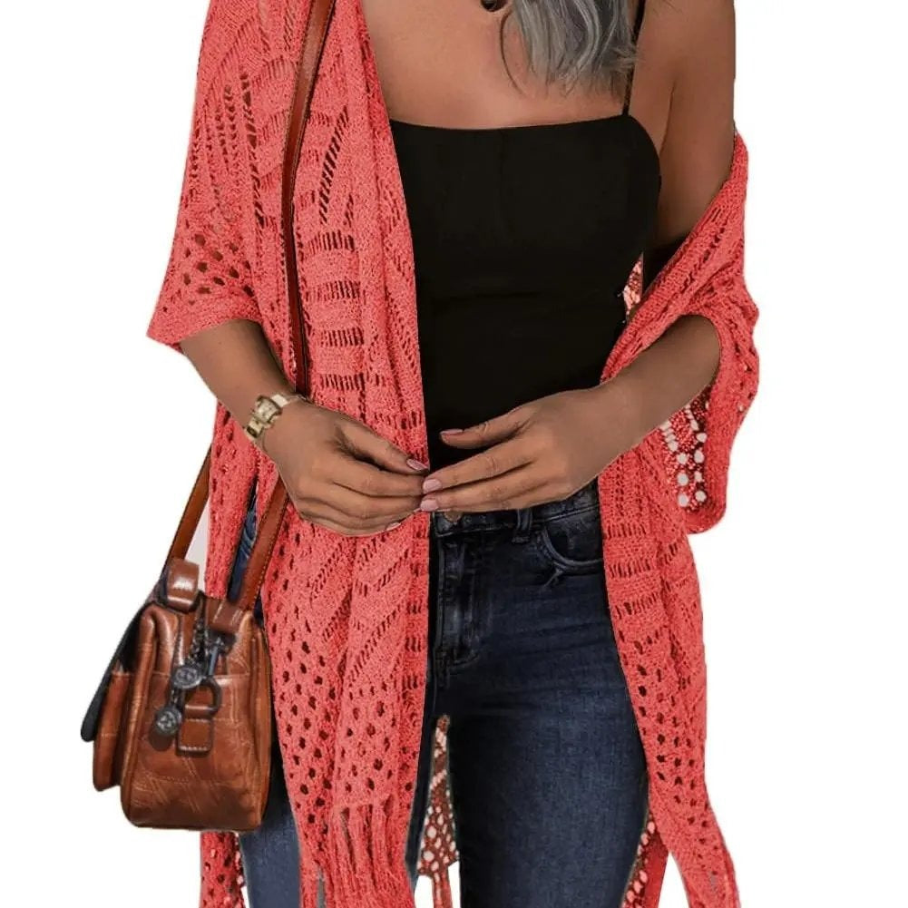 Fiona | Open Knit Tassel Cardigan