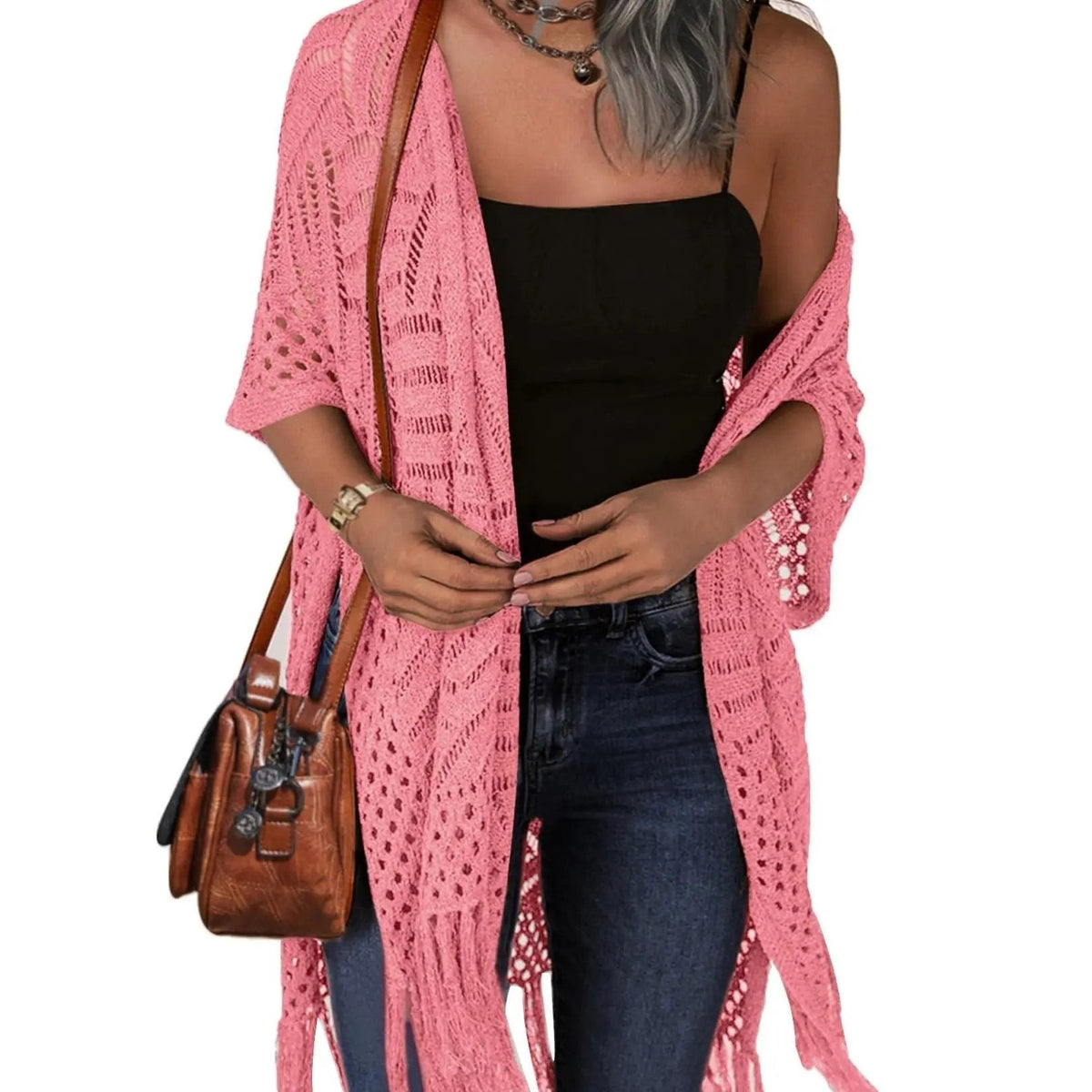 Fiona | Open Knit Tassel Cardigan