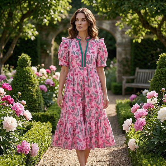 Poppy | Floral Puff-Sleeve Midi Dress