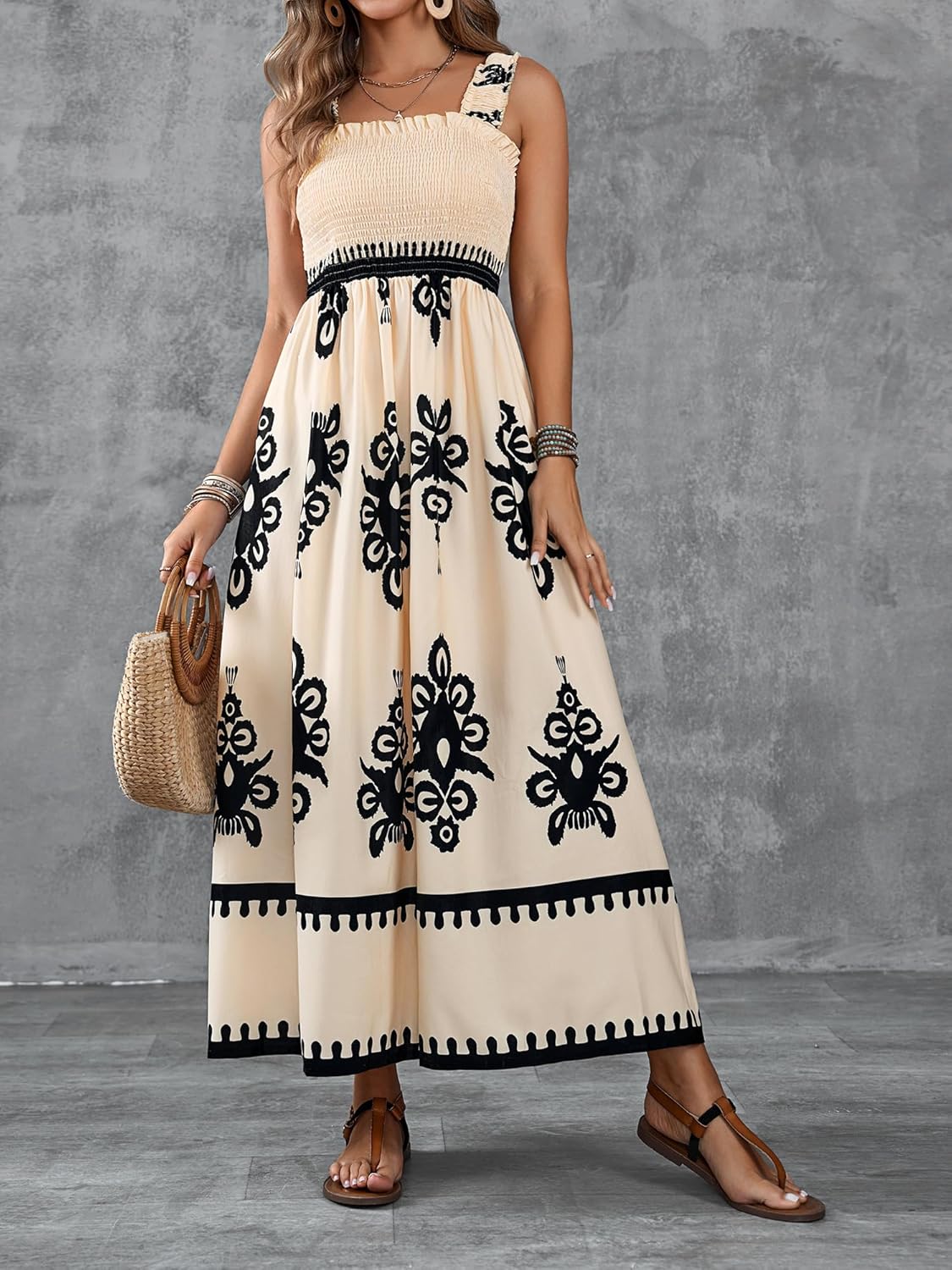Bella | Smocked Print Maxi Dress