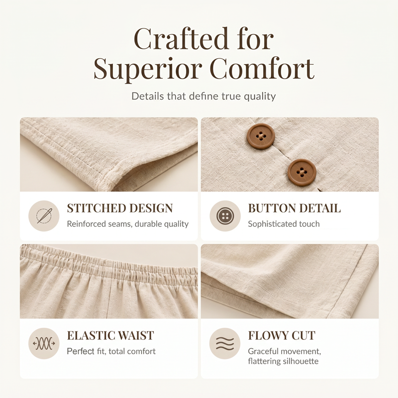 Sarah | Linen-Blend Button Top & Wide-Leg Pants Set