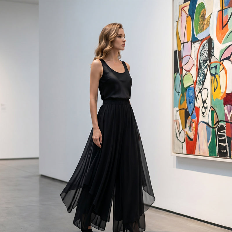 Iris | Asymmetric Chiffon Wide-Leg Pants
