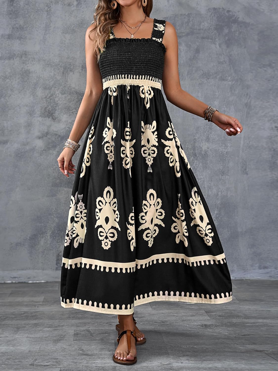 Bella | Smocked Print Maxi Dress
