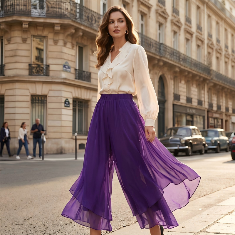 Iris | Asymmetric Chiffon Wide-Leg Pants