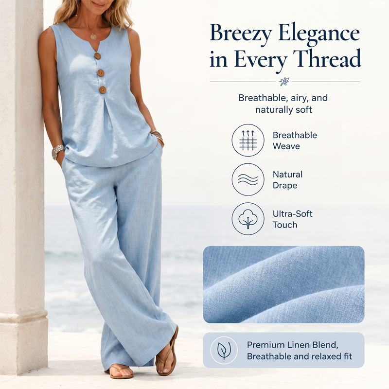 Sarah | Linen-Blend Button Top & Wide-Leg Pants Set