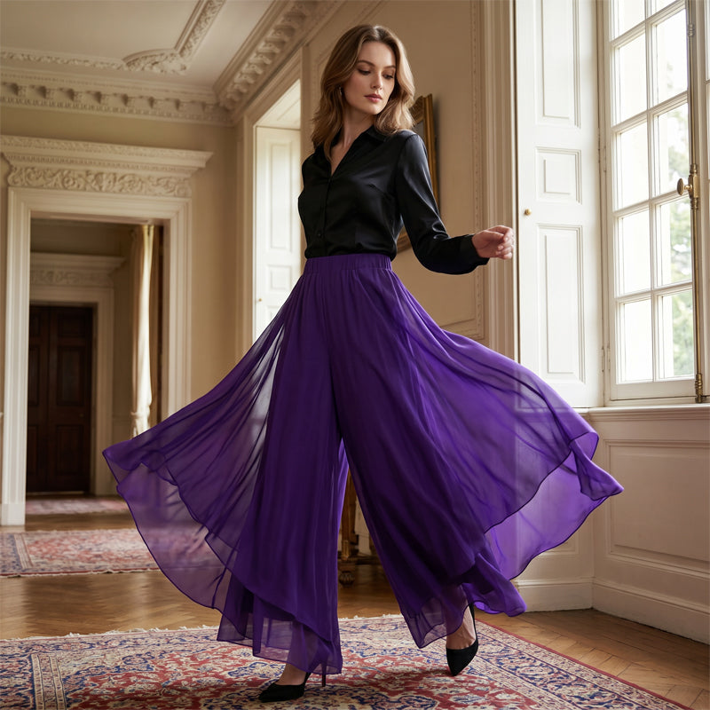 Iris | Asymmetric Chiffon Wide-Leg Pants