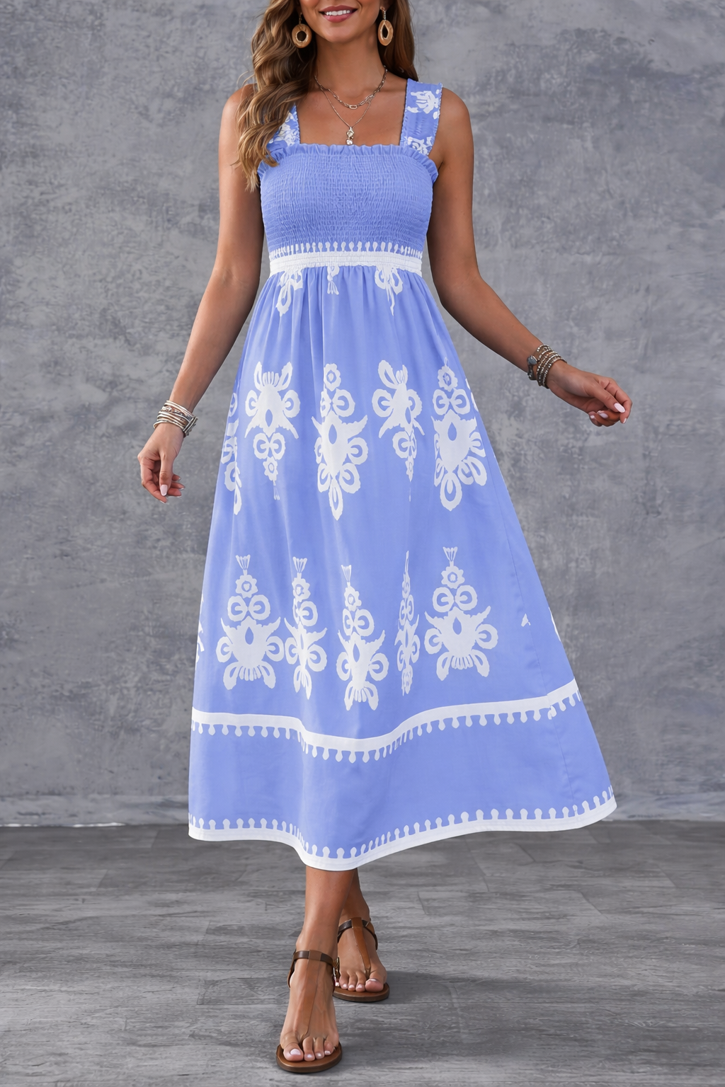 Bella | Smocked Print Maxi Dress