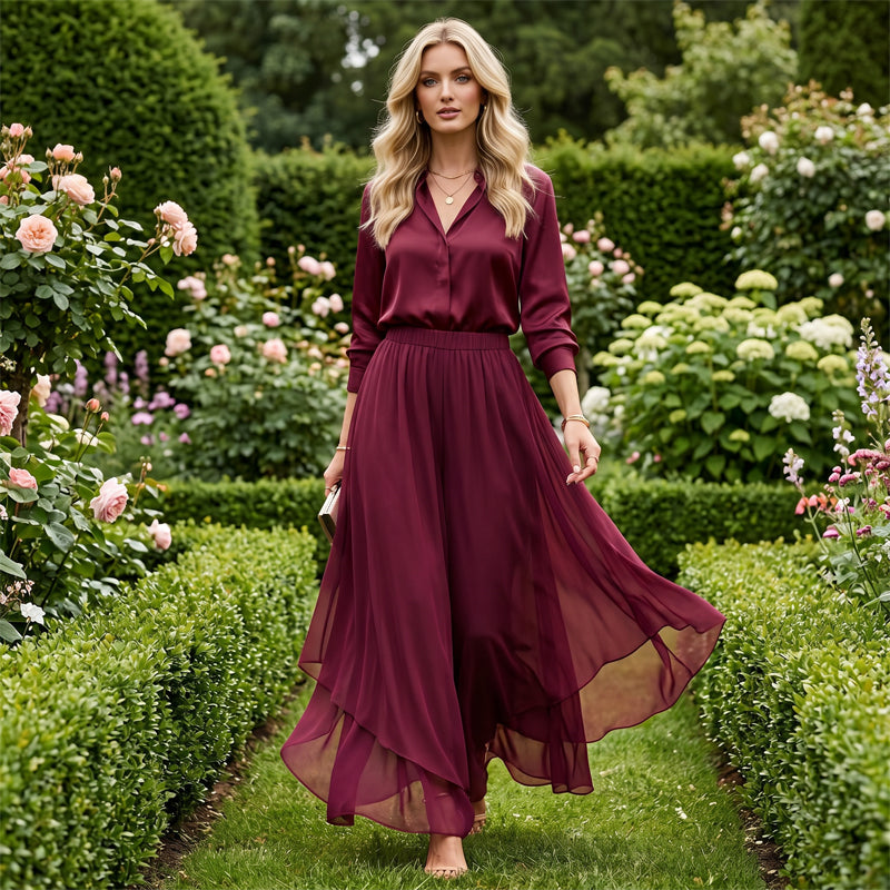 Iris | Asymmetric Chiffon Wide-Leg Pants