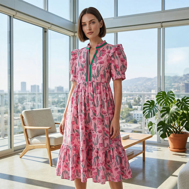 Poppy | Floral Puff-Sleeve Midi Dress