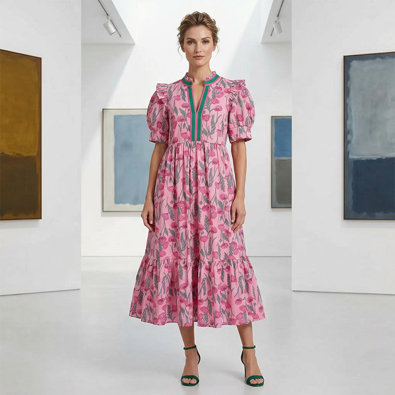 Poppy | Floral Puff-Sleeve Midi Dress