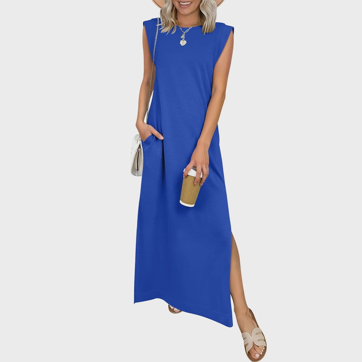 Hazel | Crew-Neck Sleeveless Maxi Dress