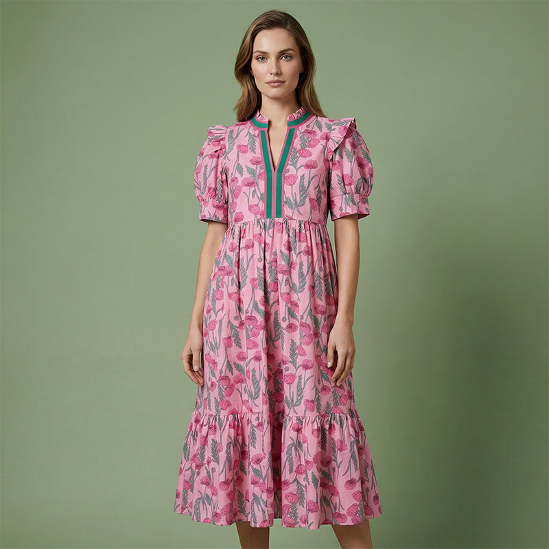 Poppy | Floral Puff-Sleeve Midi Dress