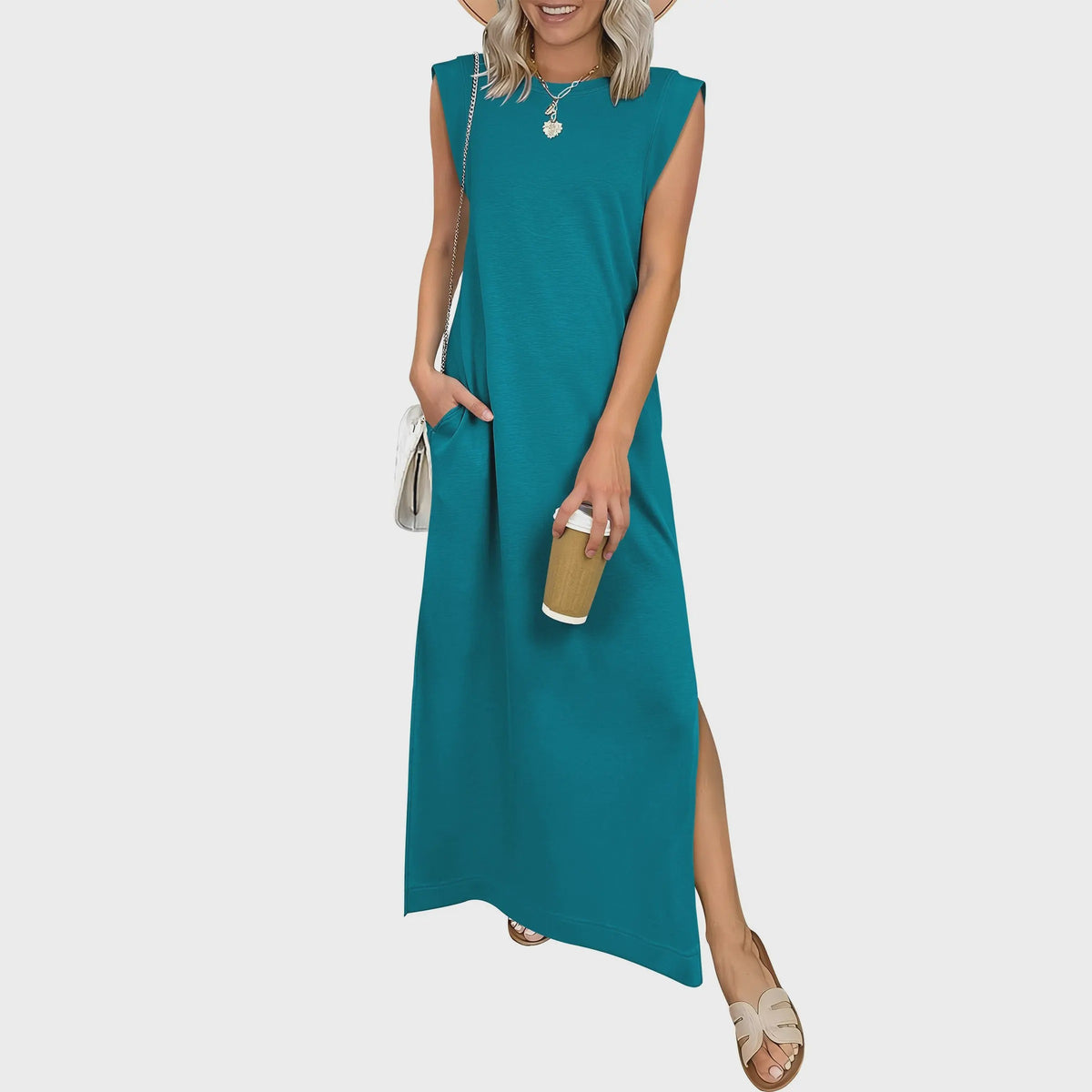 Hazel | Crew-Neck Sleeveless Maxi Dress