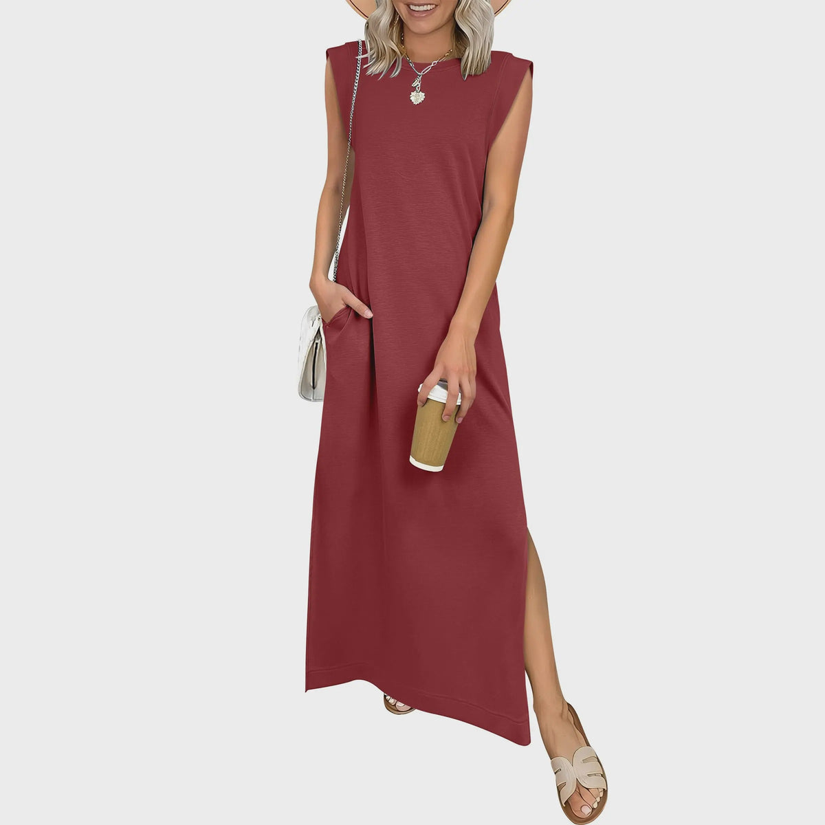 Hazel | Crew-Neck Sleeveless Maxi Dress