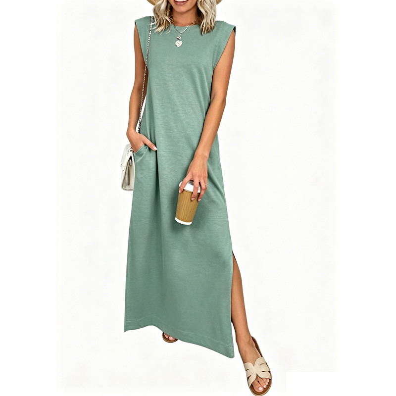 Hazel | Crew-Neck Sleeveless Maxi Dress
