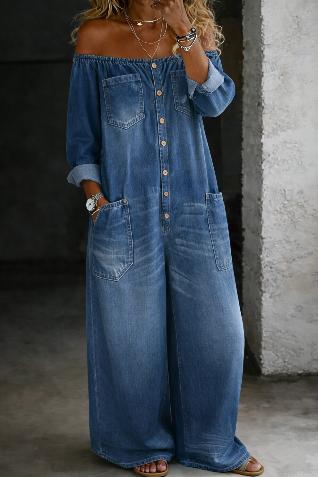Hana | Off Shoulder Long Sleeve Jumpsuit