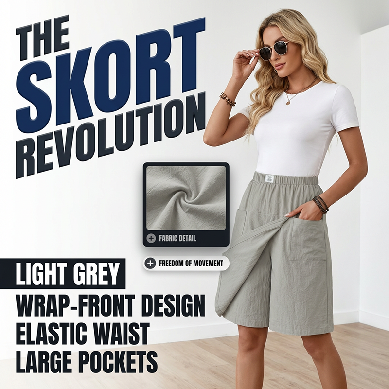 Ana wrap-front skort in light grey