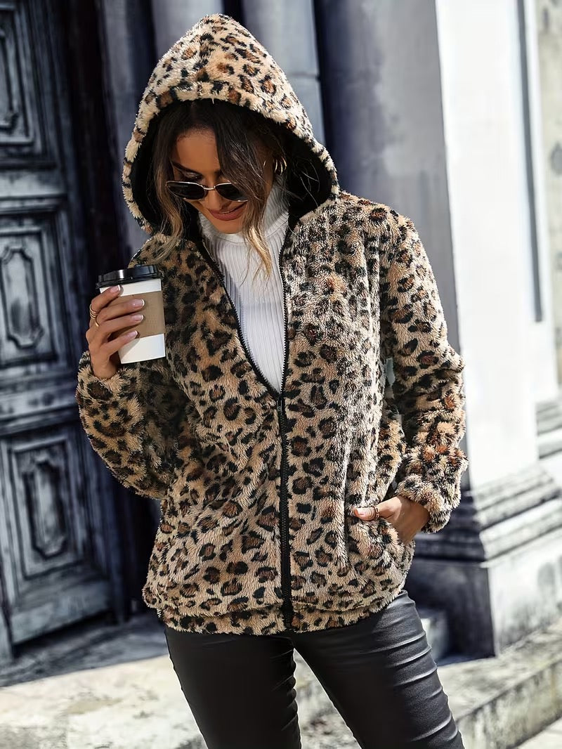Pania | Leopard Hooded Fleece Jacket