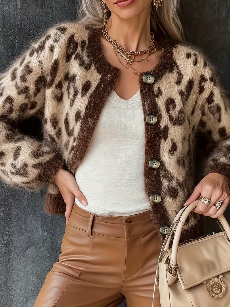Reka | Leopard Fluffy Knit Cardigan