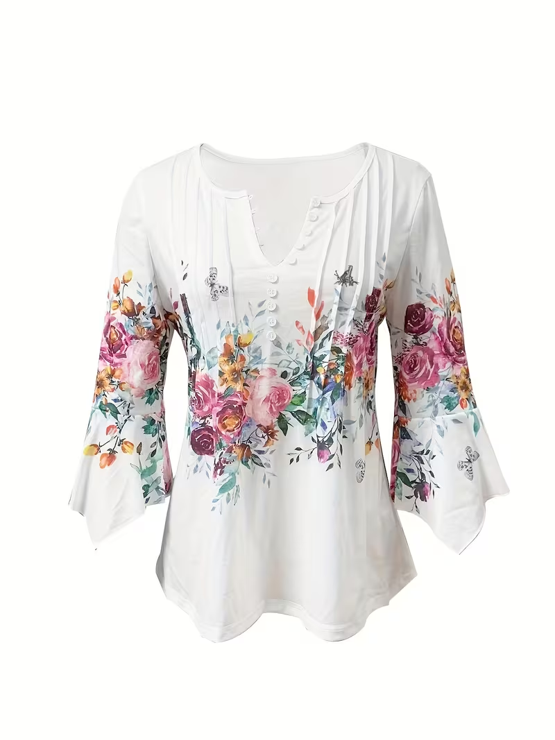 Puawai floral print button blouse front