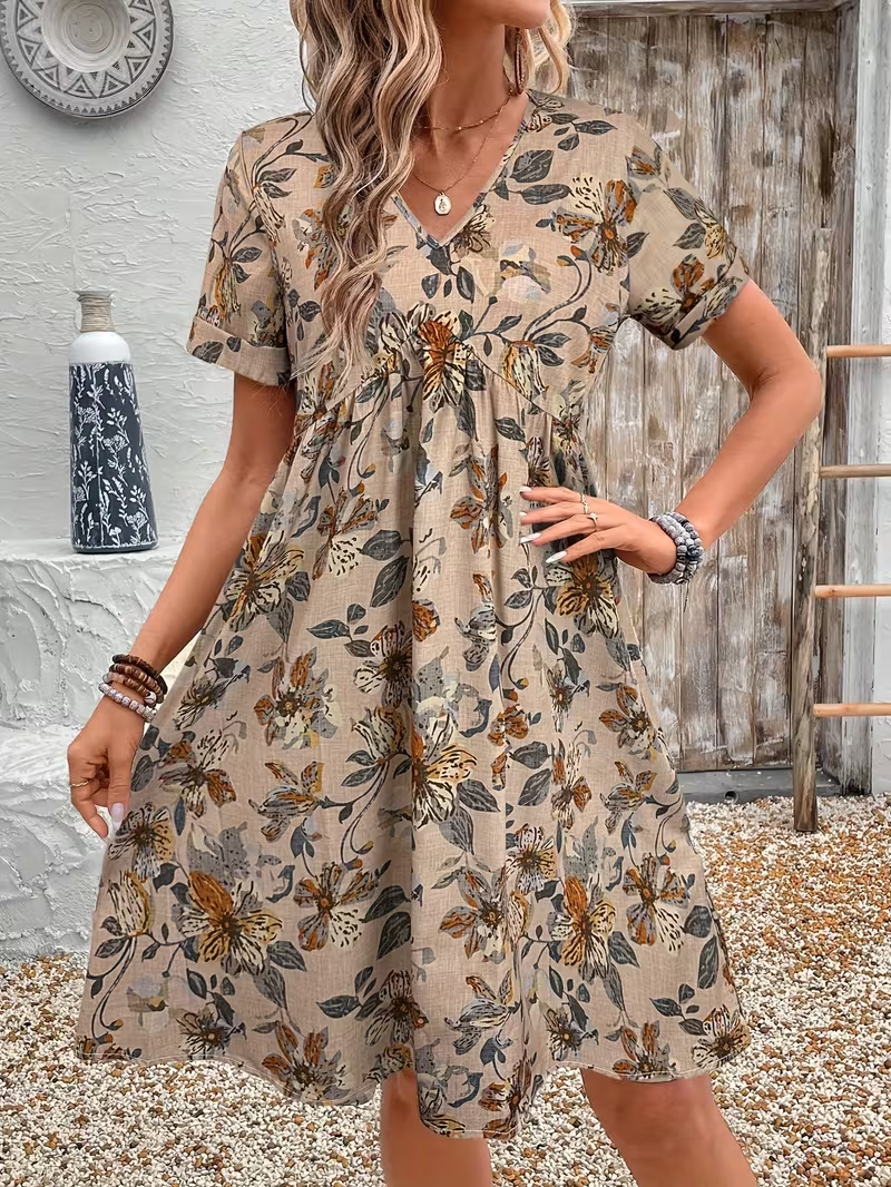 Ngaio vintage floral A-line dress side front