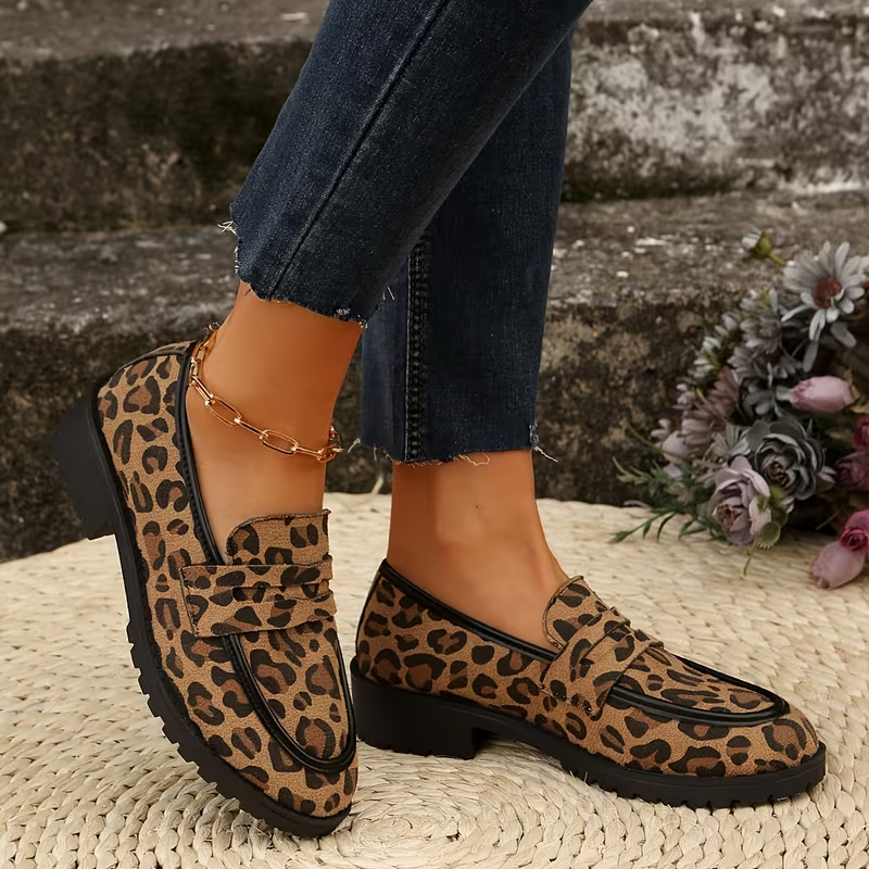 Tui leopard loafers worn with cropped jeans