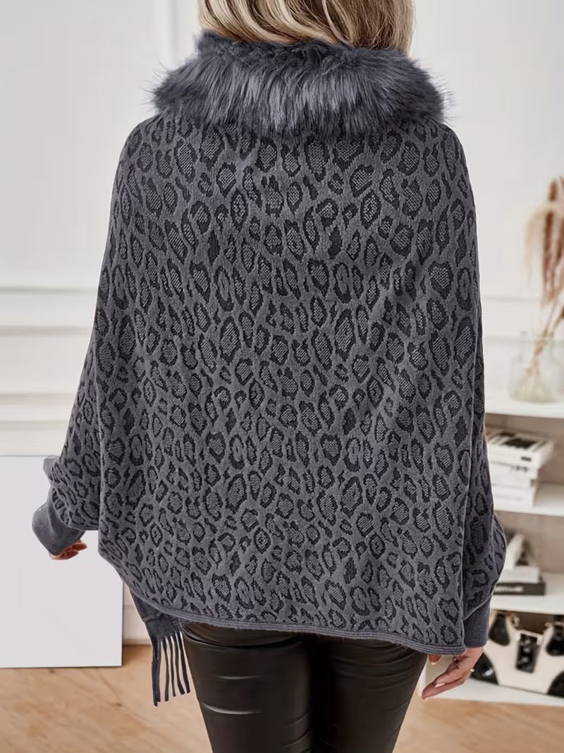 Whetu | Leopard Fur-Trim Tassel Poncho
